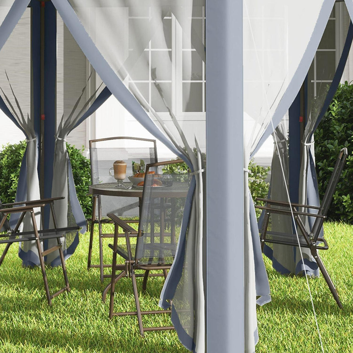 Garden pavilion folding pavilion 4 x 4 m pop-up tent party tent incl. carrying bag 6 side panels double roof hexagonal gray
