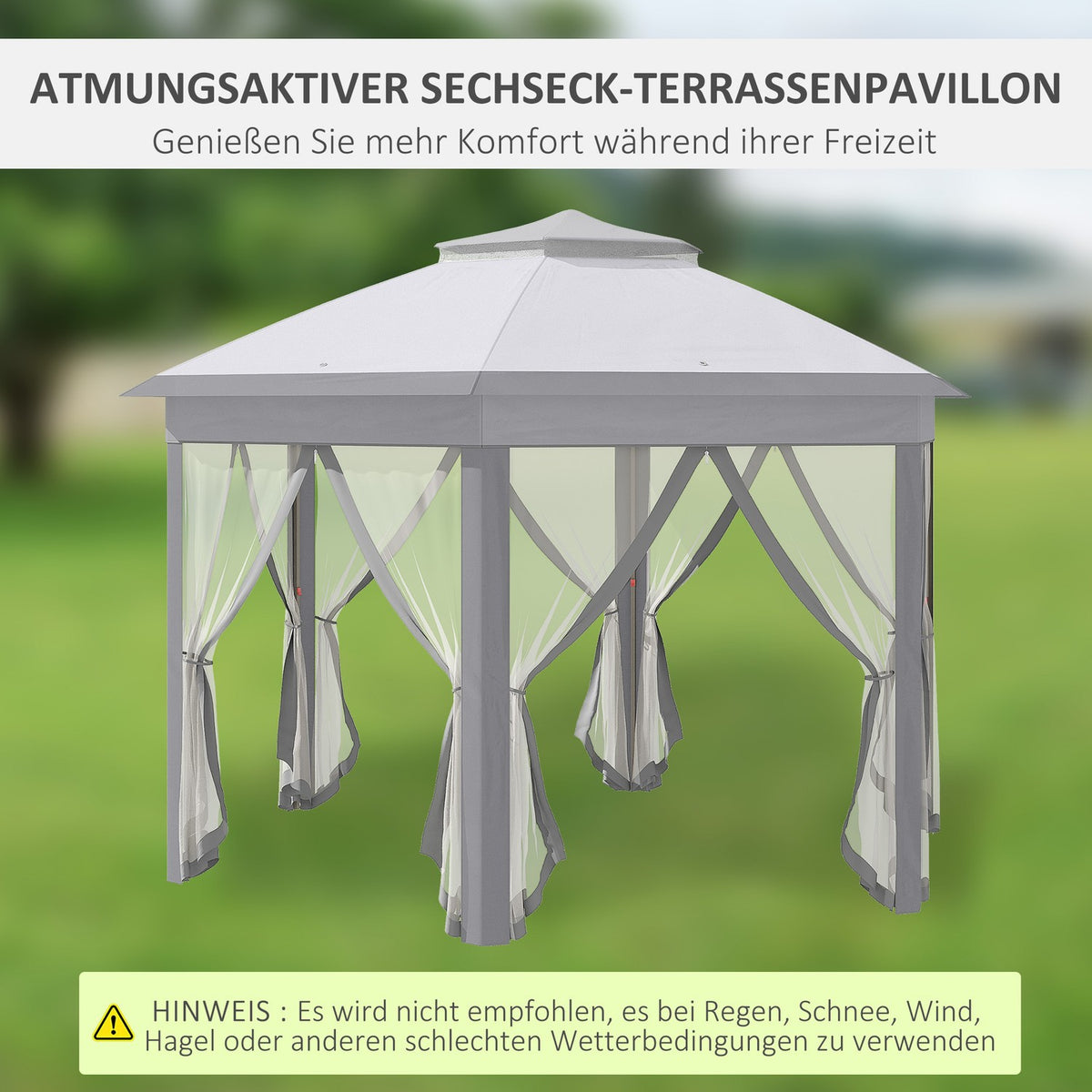Garden pavilion folding pavilion 4 x 4 m pop-up tent party tent incl. carrying bag 6 side panels double roof hexagonal gray