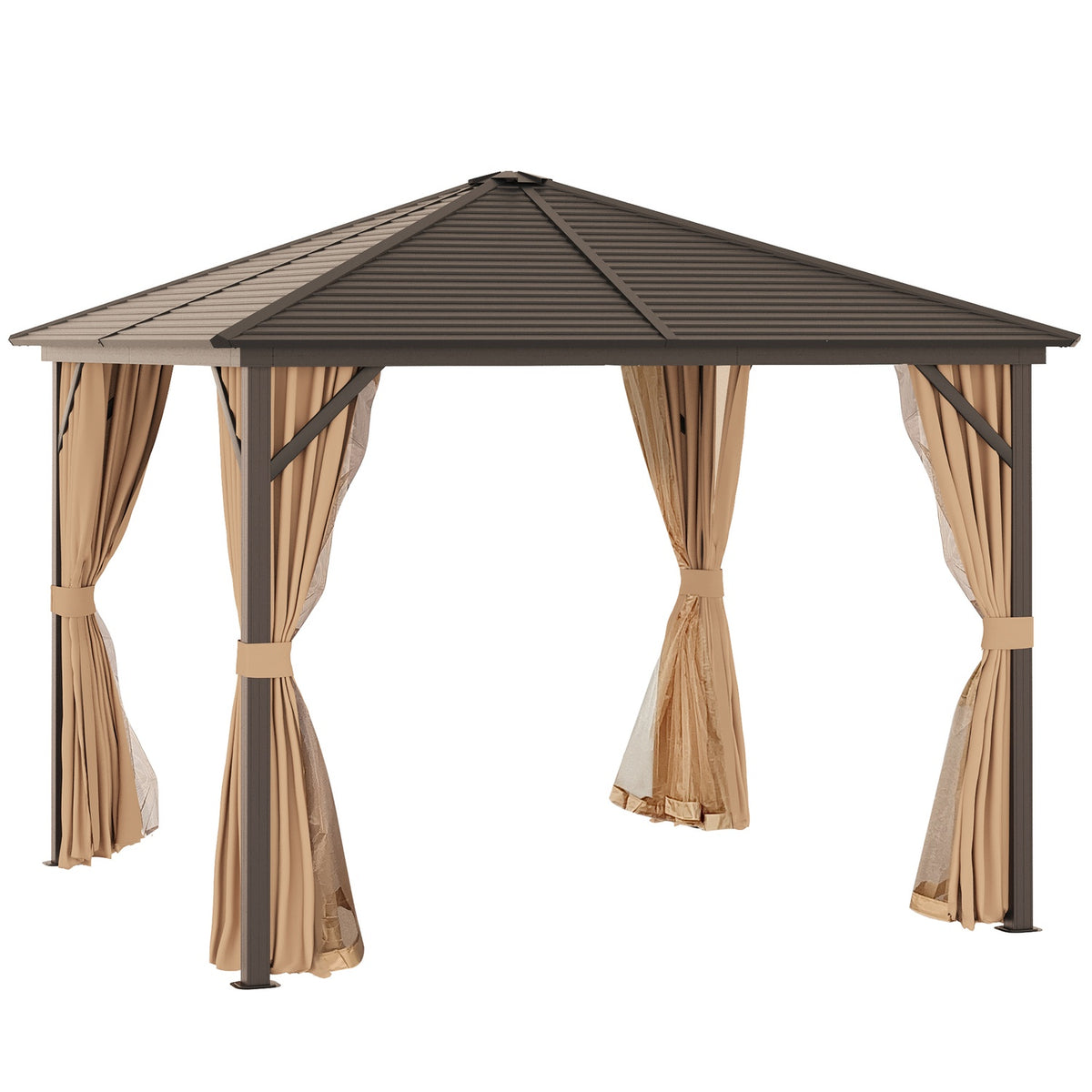 Garden pavilion party tent 4 x double side walls lantern hooks aluminum + polyester bronze + light brown approx. 3 x 3 x 2.5 m |