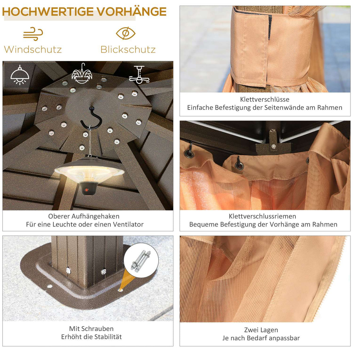 Garden pavilion party tent 4 x double side walls lantern hooks aluminum + polyester bronze + light brown approx. 3 x 3 x 2.5 m |