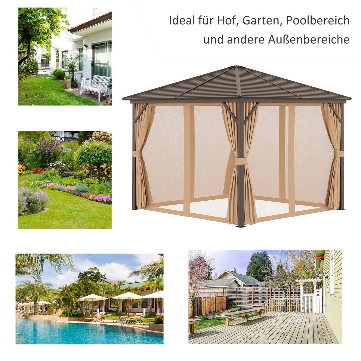 Garden pavilion party tent 4 x double side walls lantern hooks aluminum + polyester bronze + light brown approx. 3 x 3 x 2.5 m |
