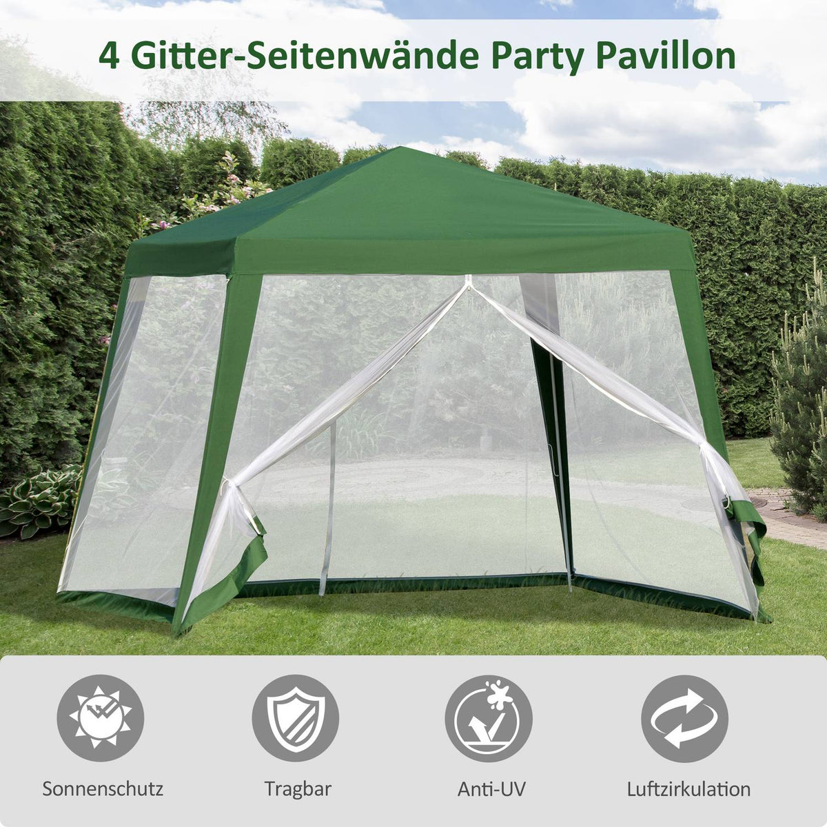 Garden pavilion pavilion marquee party tent weatherproof tent with mosquito net metal + polyester green 3 x 3 m