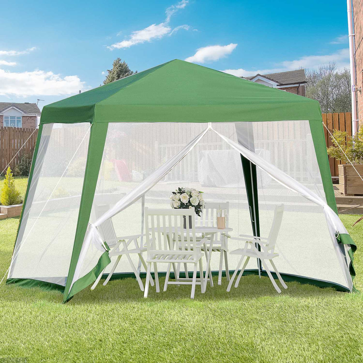 Garden pavilion pavilion marquee party tent weatherproof tent with mosquito net metal + polyester green 3 x 3 m