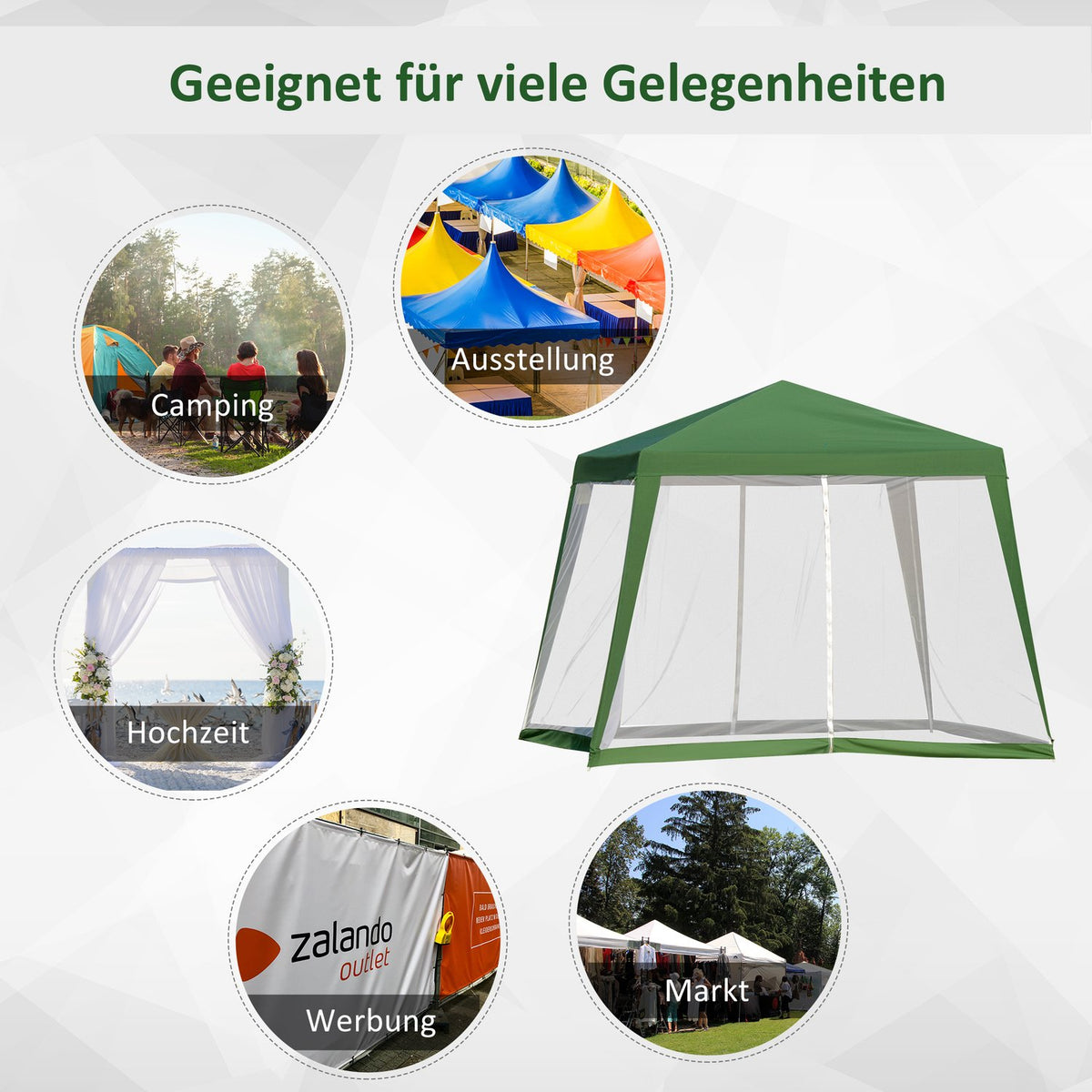 Garden pavilion pavilion marquee party tent weatherproof tent with mosquito net metal + polyester green 3 x 3 m