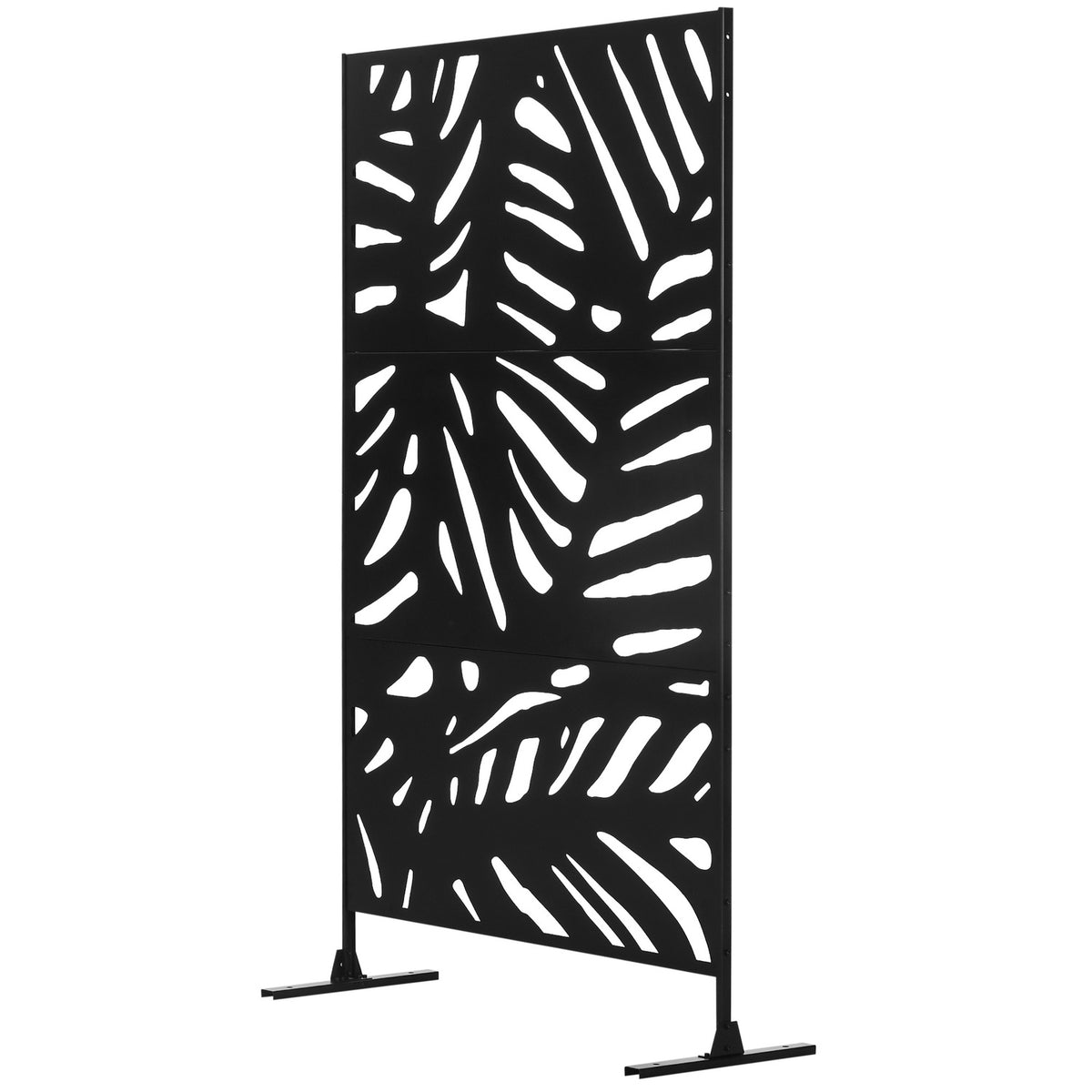 Garden privacy screen 122x198cm balcony privacy screen with stand, leaf pattern made of steel black for more privacy