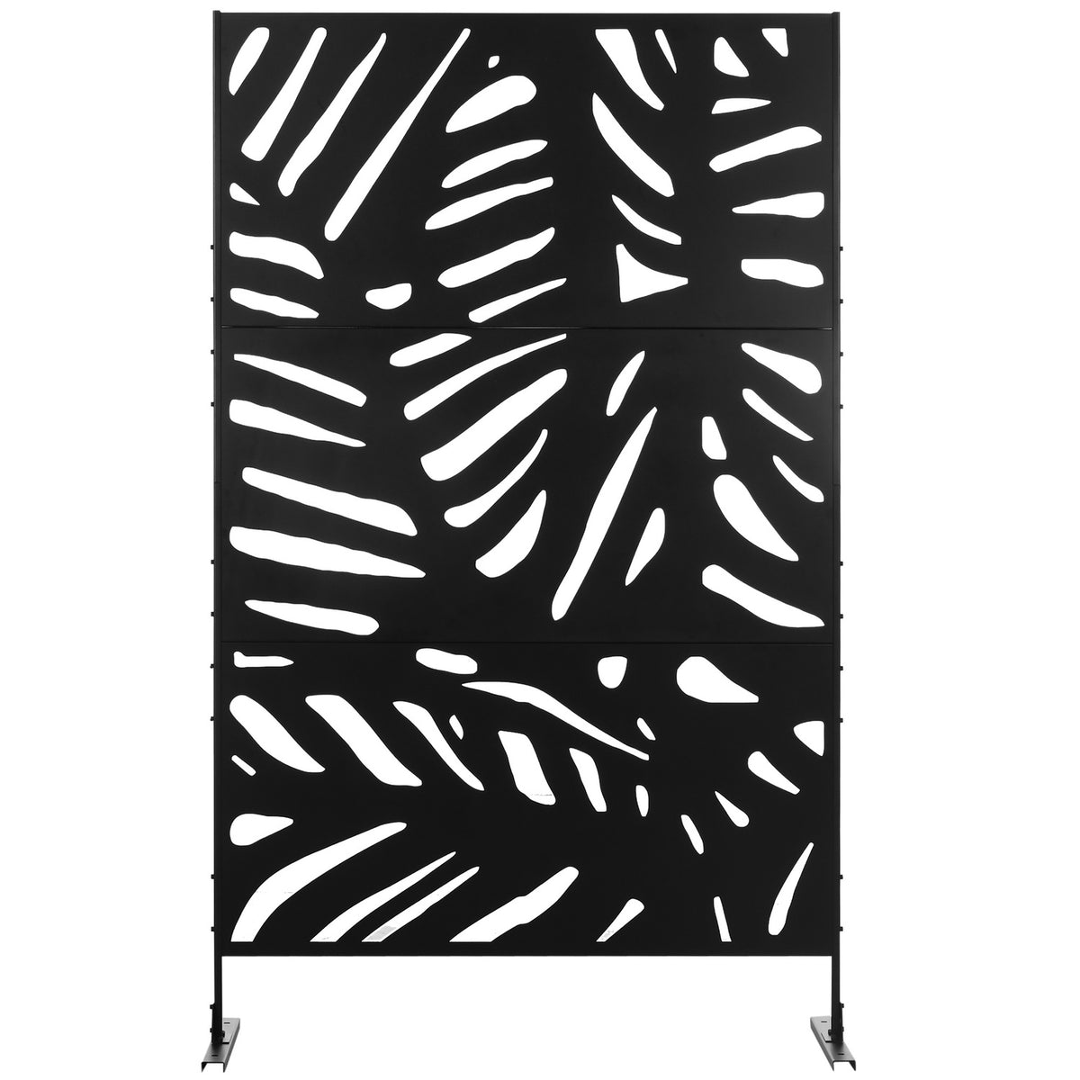 Garden privacy screen 122x198cm balcony privacy screen with stand, leaf pattern made of steel black for more privacy
