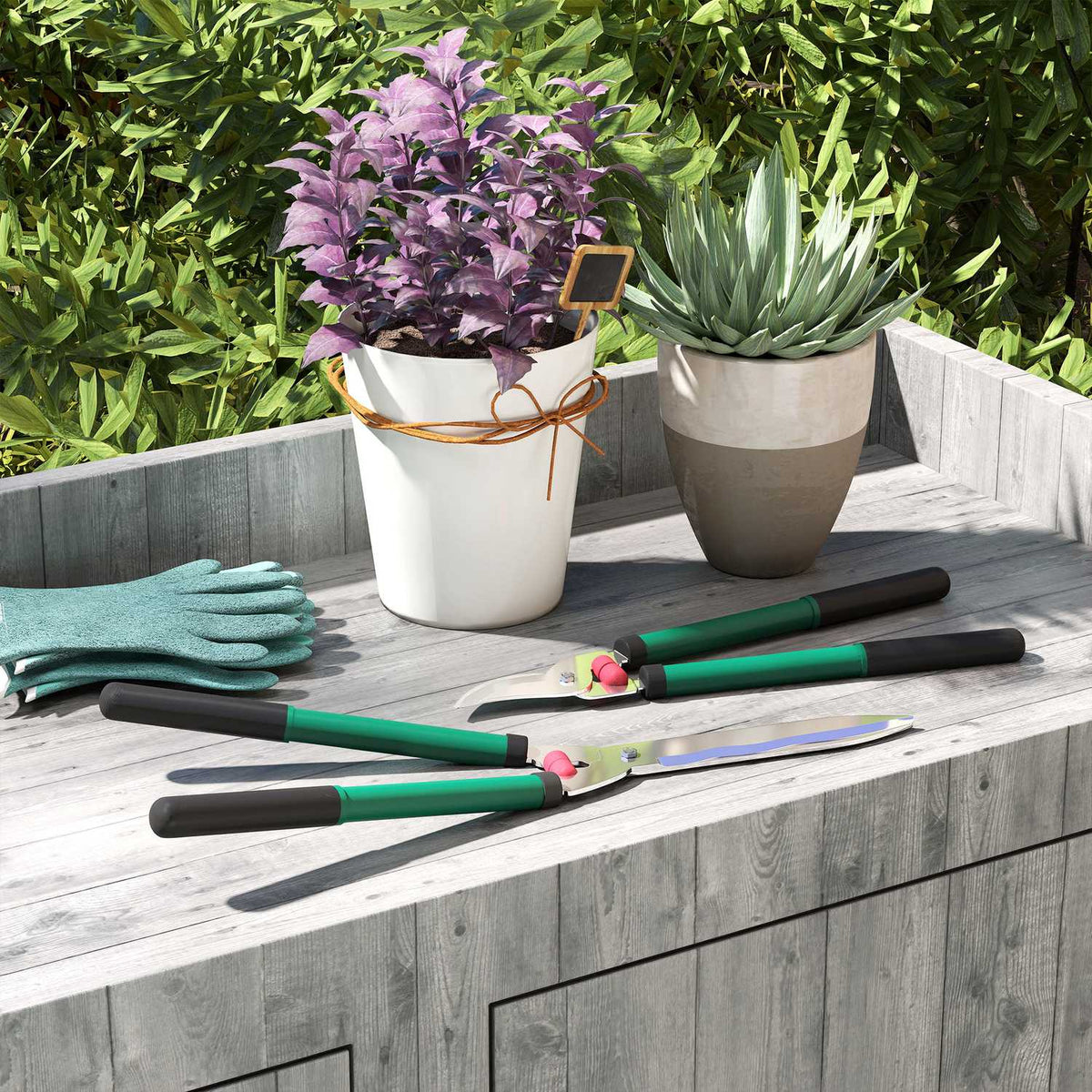 Garden shears set 2-piece blade length 40 cm pruning shears with non-stick coated metal blades