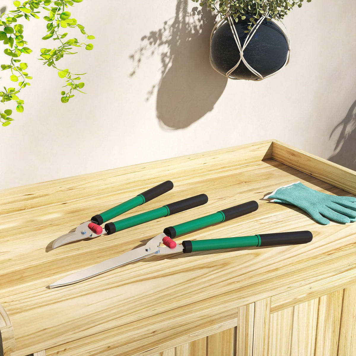 Garden shears set 2-piece blade length 40 cm pruning shears with non-stick coated metal blades