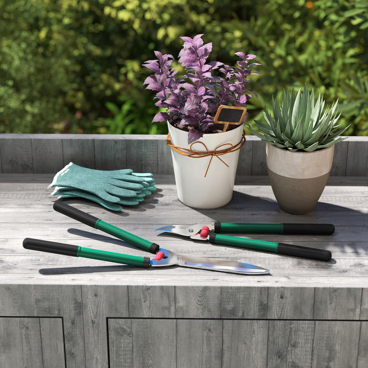 Garden shears set 2-piece blade length 40 cm pruning shears with non-stick coated metal blades