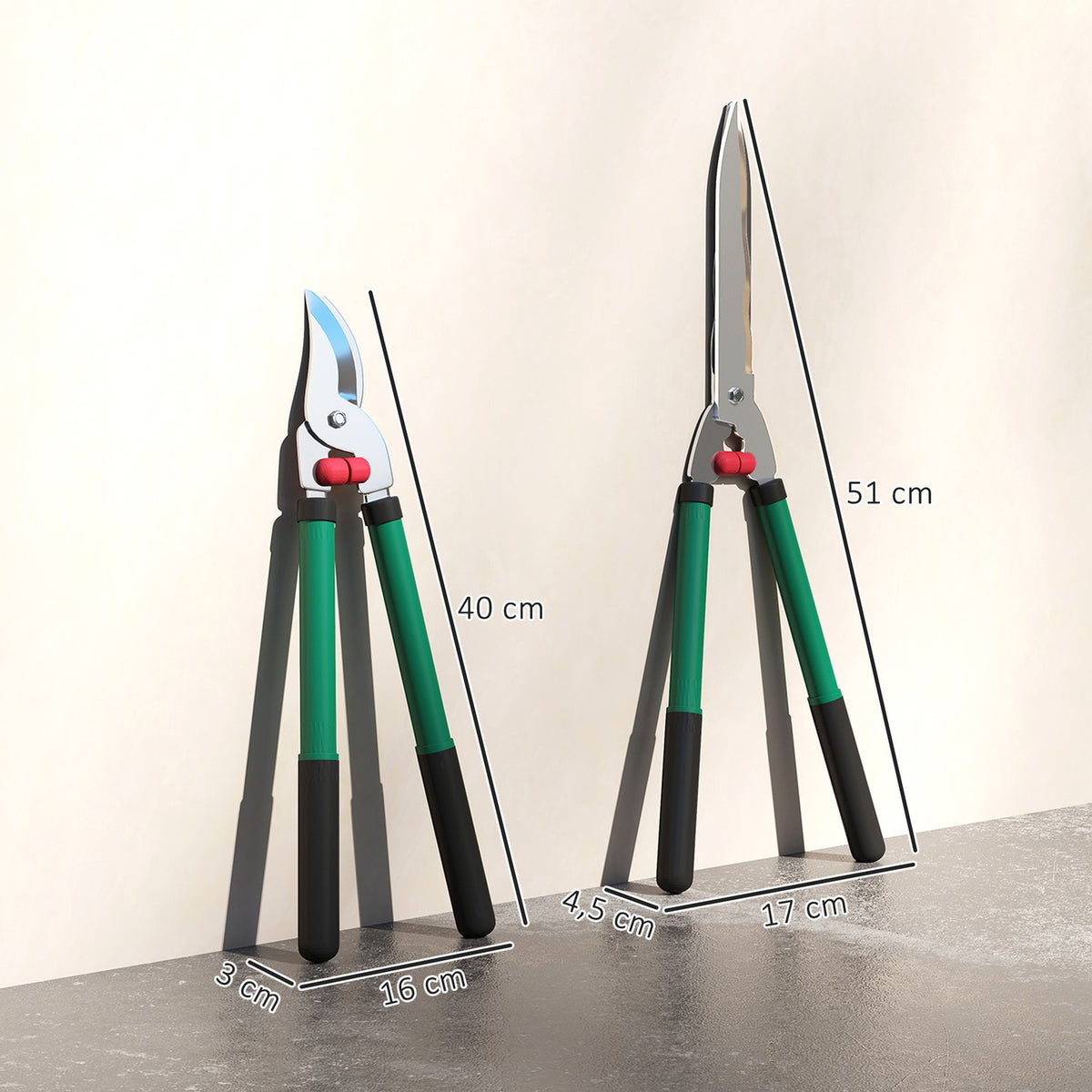 Garden shears set 2-piece blade length 40 cm pruning shears with non-stick coated metal blades