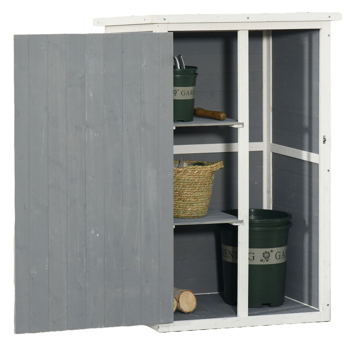Garden shed tool shed shelves fir black + gray + white 75x56x115cm
