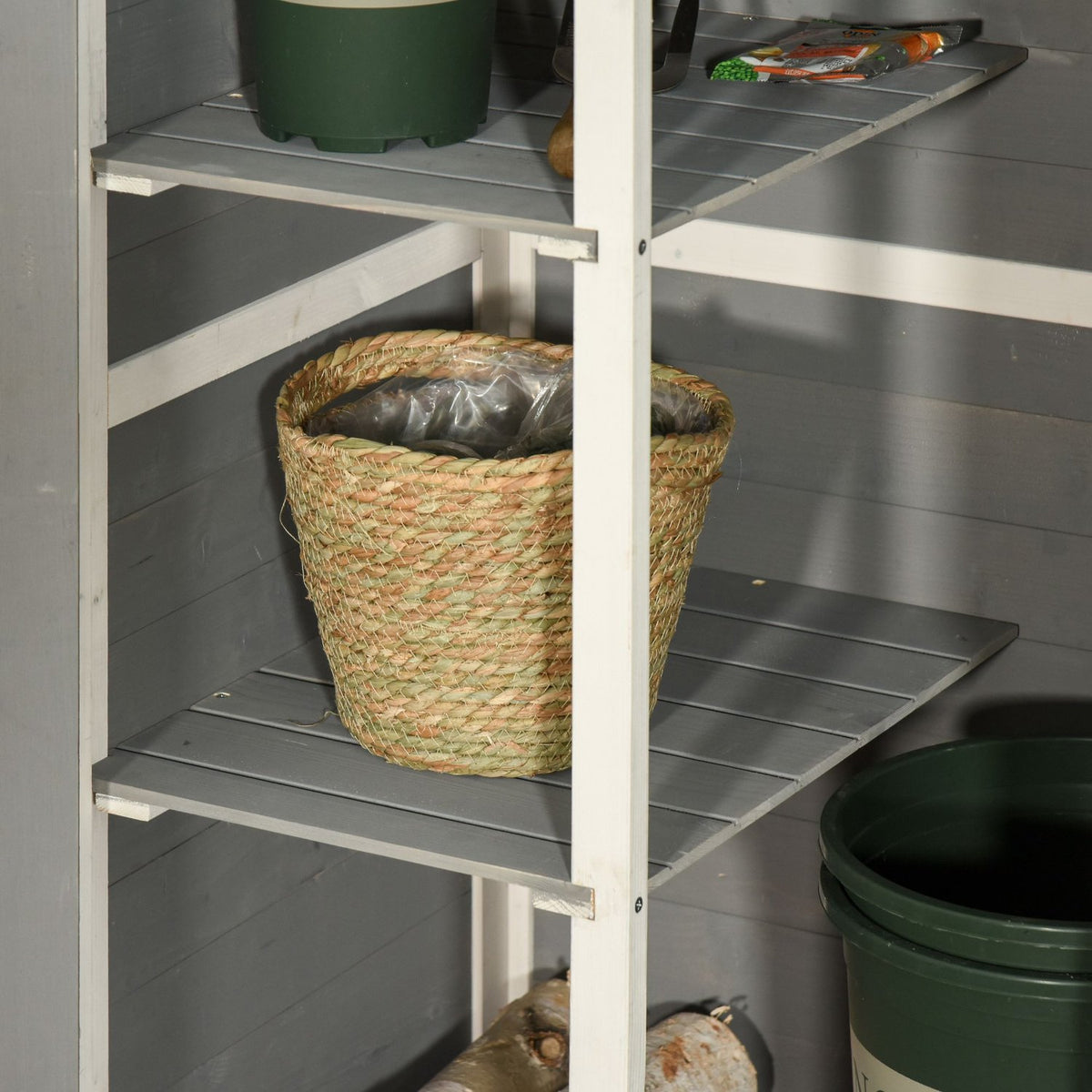Garden shed tool shed shelves fir black + gray + white 75x56x115cm