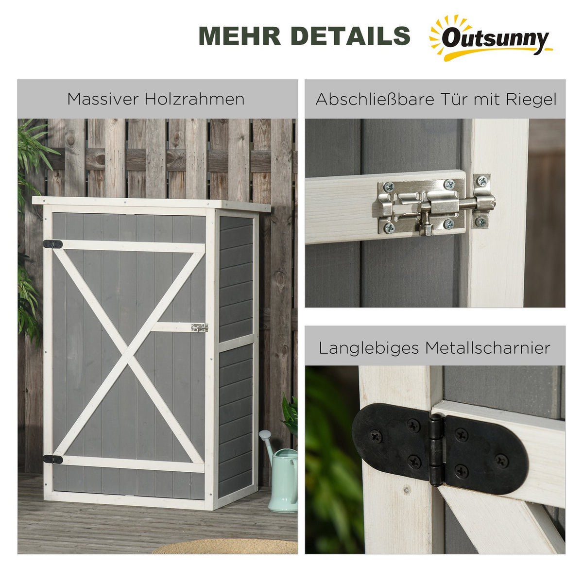 Garden shed tool shed shelves fir black + gray + white 75x56x115cm