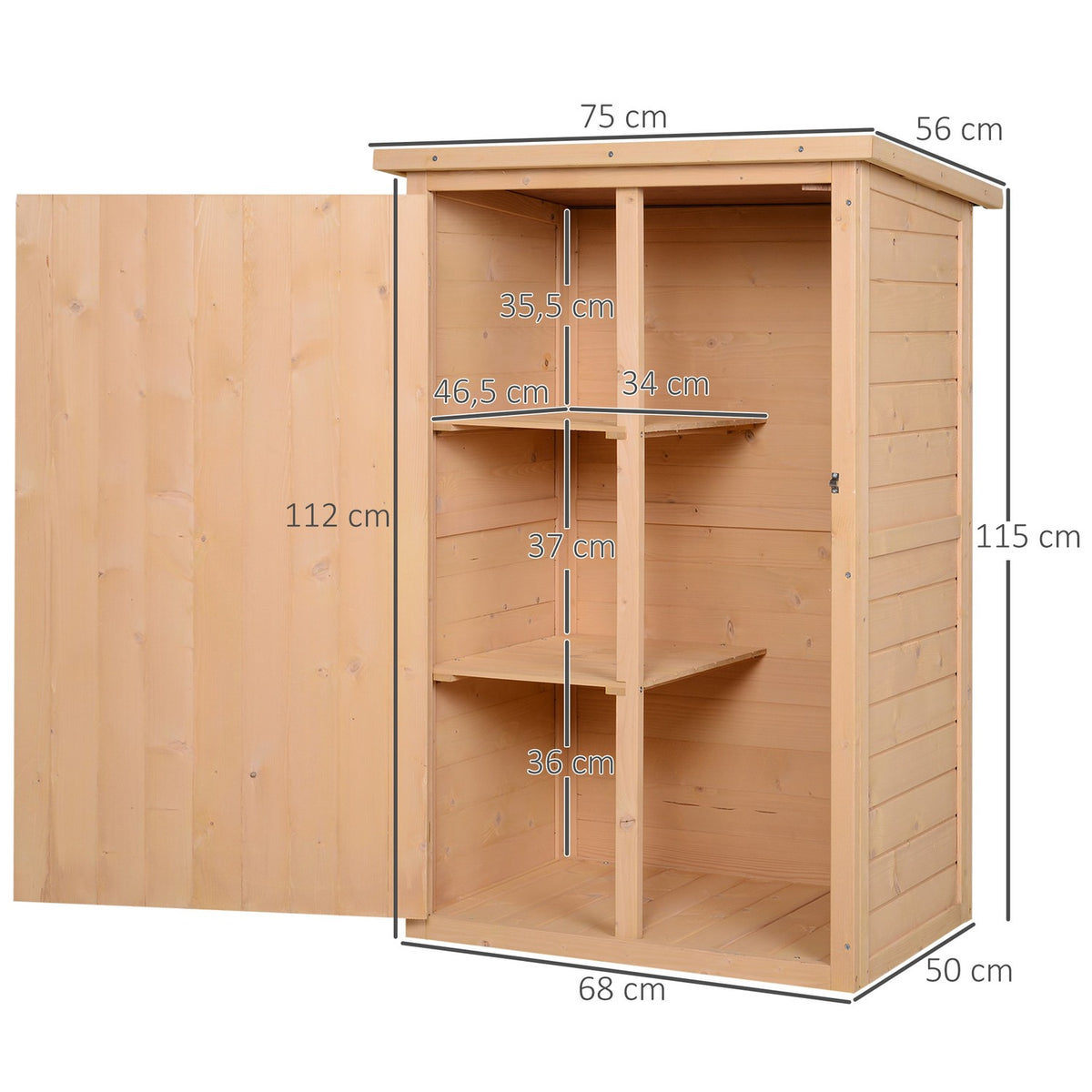Garden shed tool shed tool shed with shelves tool shed storage shed for garden fir natural wood 75 x 56 x 115 cm