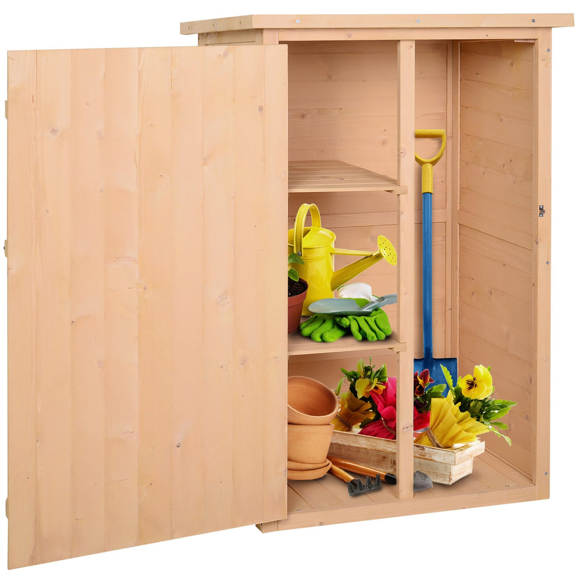 Garden shed tool shed tool shed with shelves tool shed storage shed for garden fir natural wood 75 x 56 x 115 cm