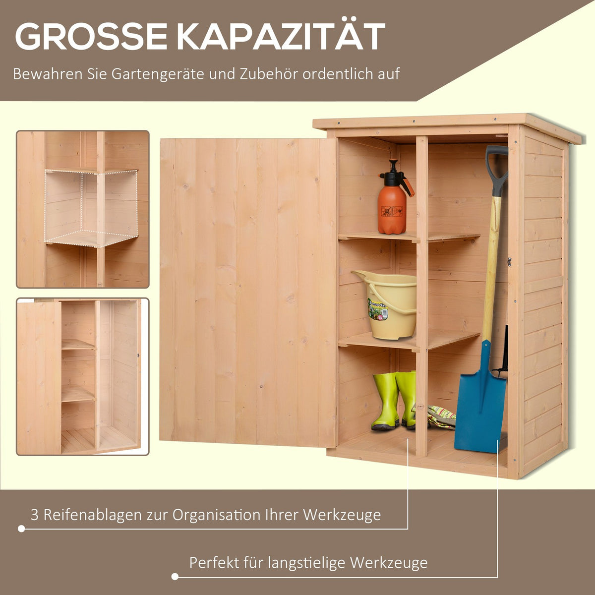 Garden shed tool shed tool shed with shelves tool shed storage shed for garden fir natural wood 75 x 56 x 115 cm