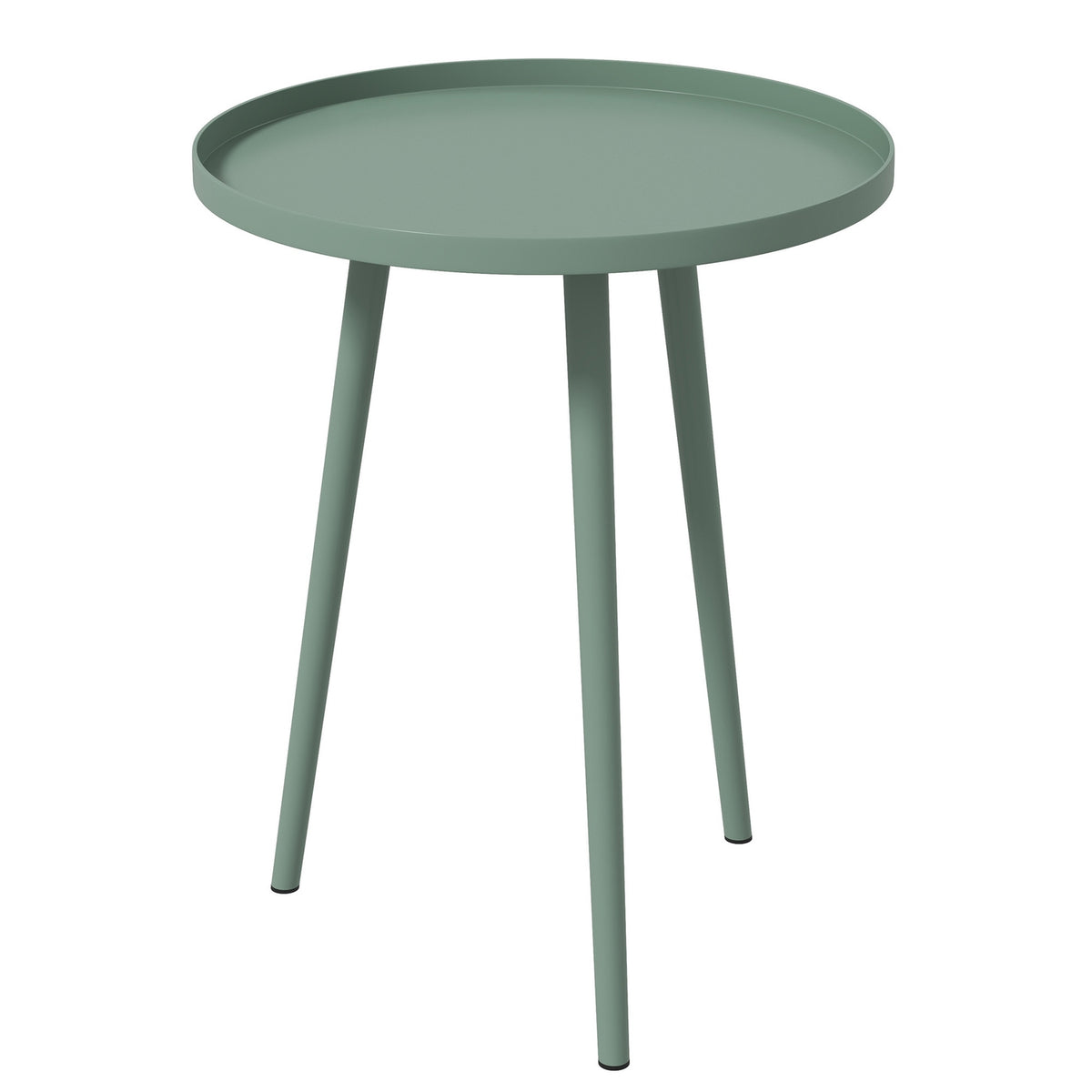 Garden side table, weatherproof garden table with raised edge, balcony table made of steel, round coffee table 20kg load capacity, Ø40x50H cm, sofa table for outdoor indoor balcony terrace green