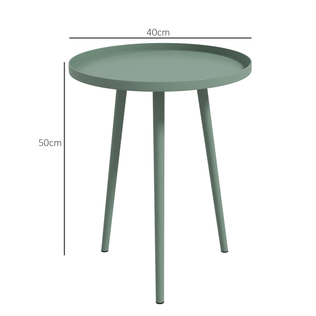 Garden side table, weatherproof garden table with raised edge, balcony table made of steel, round coffee table 20kg load capacity, Ø40x50H cm, sofa table for outdoor indoor balcony terrace green