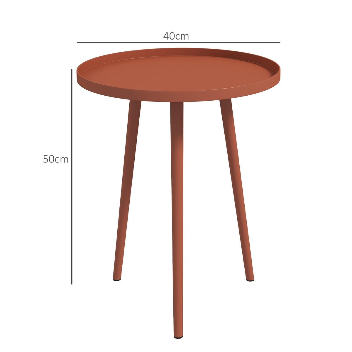 Garden side table, weatherproof garden table with raised edge, balcony table made of steel, round coffee table 20kg load capacity, Ø40x50H cm, sofa table for outdoor indoor balcony terrace red