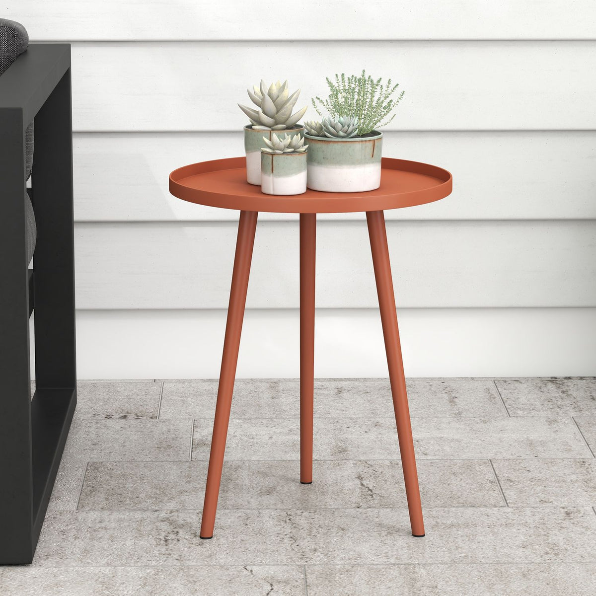 Garden side table, weatherproof garden table with raised edge, balcony table made of steel, round coffee table 20kg load capacity, Ø40x50H cm, sofa table for outdoor indoor balcony terrace red