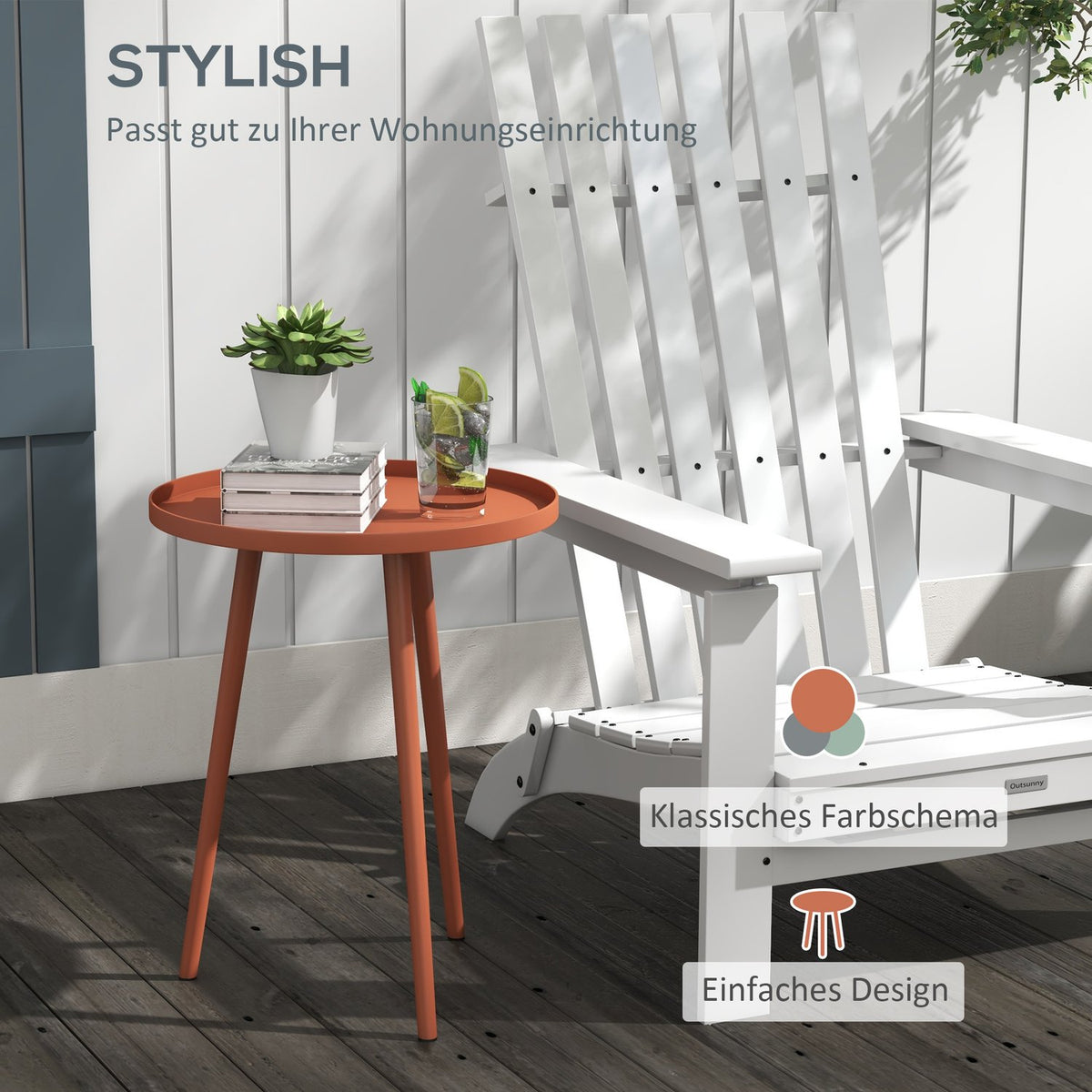 Garden side table, weatherproof garden table with raised edge, balcony table made of steel, round coffee table 20kg load capacity, Ø40x50H cm, sofa table for outdoor indoor balcony terrace red