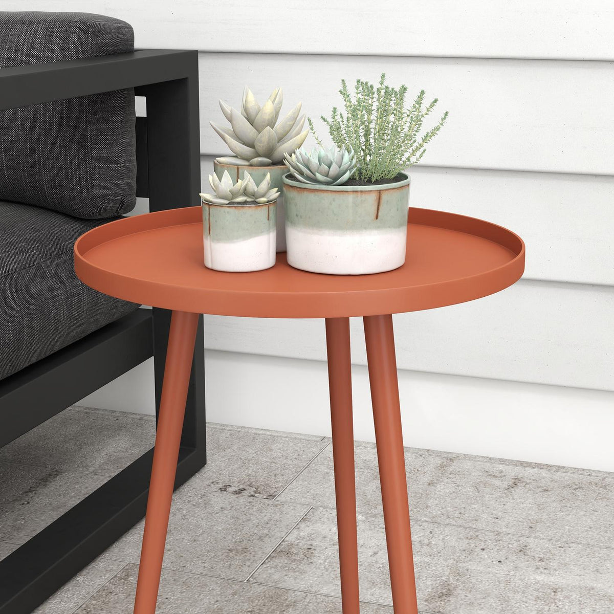 Garden side table, weatherproof garden table with raised edge, balcony table made of steel, round coffee table 20kg load capacity, Ø40x50H cm, sofa table for outdoor indoor balcony terrace red