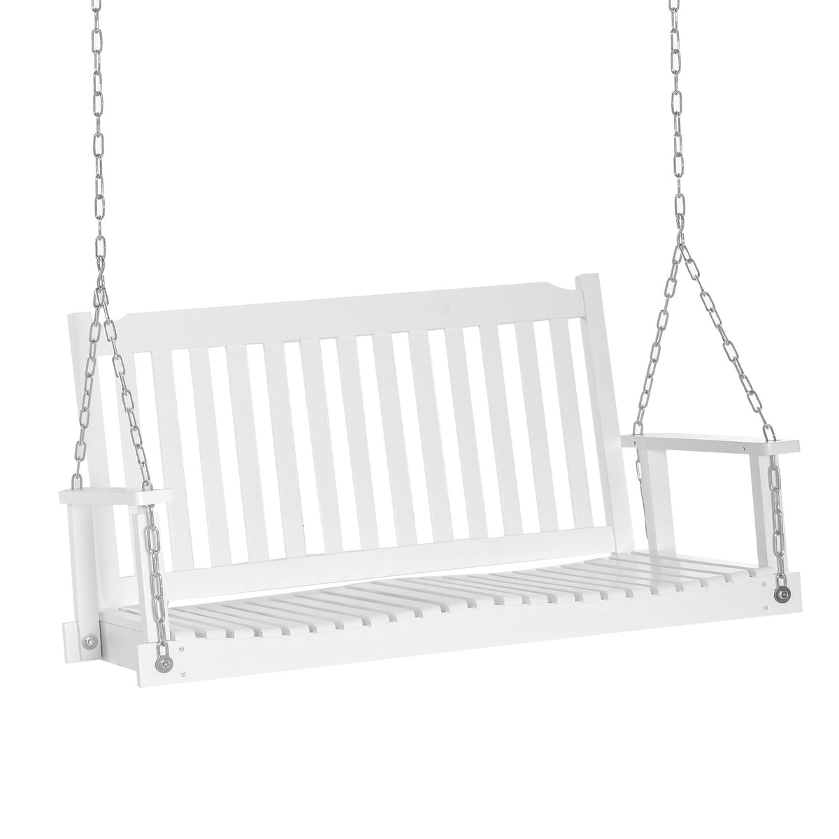 Garden swing swing bench hanging bench for 2, solid wood, ideal for patio & terrace, white, 117x69x60cm