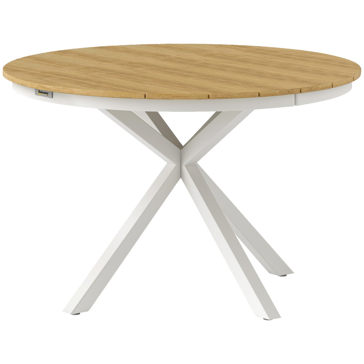Garden table Ø118cm, weatherproof balcony table made of aluminum, side table with cross legs slatted design outdoor dining table, camping table, round patio table for garden balcony teak |