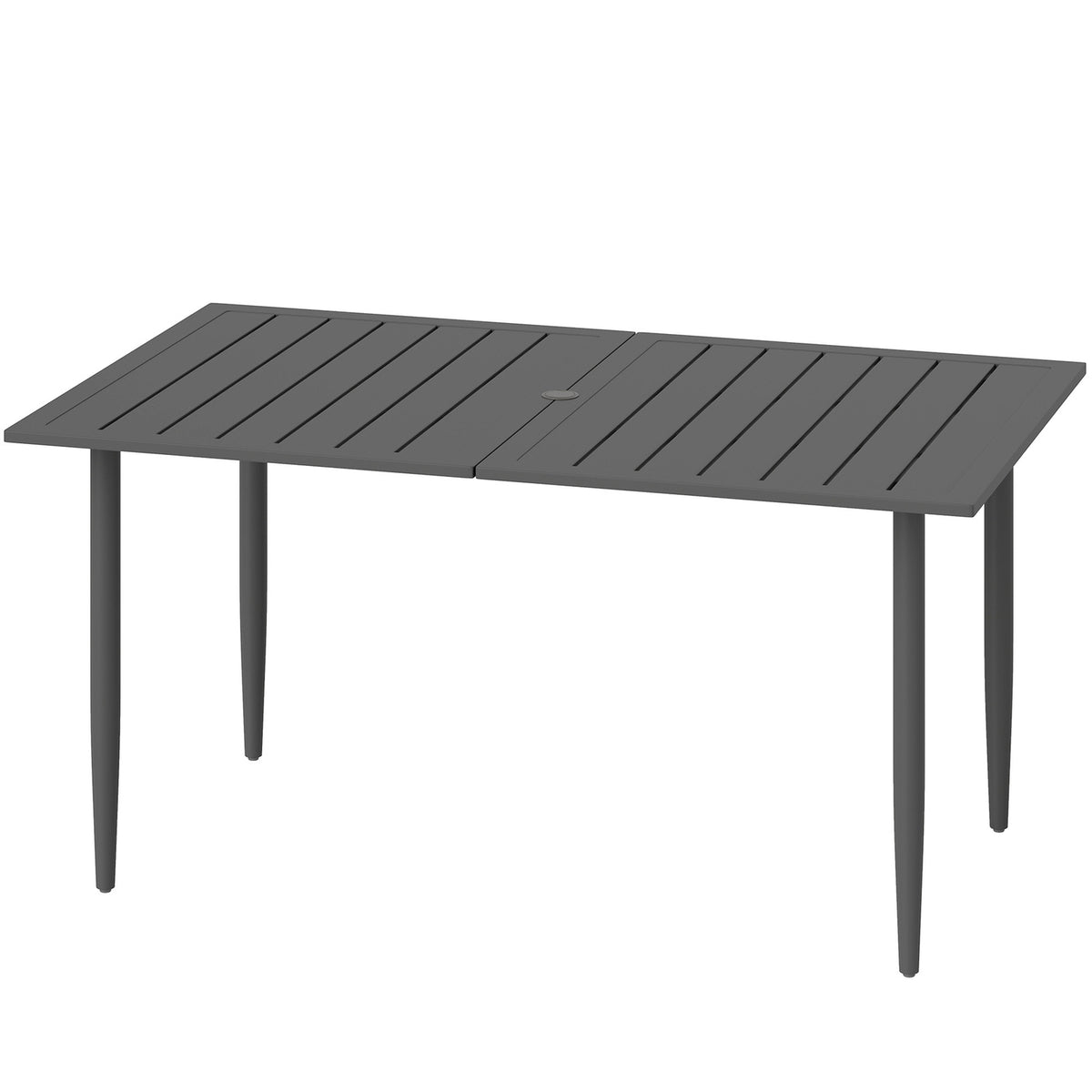 Garden table 150x90cm, weatherproof balcony table made of steel, balcony table with umbrella hole, slat design, outdoor camping table, side table, rectangular patio table for garden, balcony, black