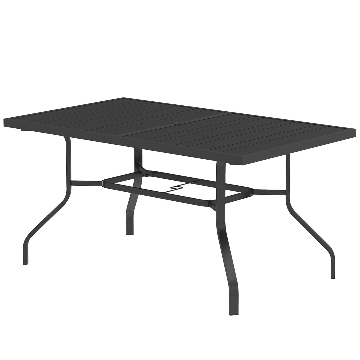 Garden table 152x90 cm, weatherproof balcony table made of steel, side table with umbrella hole, slatted design outdoor dining table, camping table, rectangular patio table for garden balcony black |
