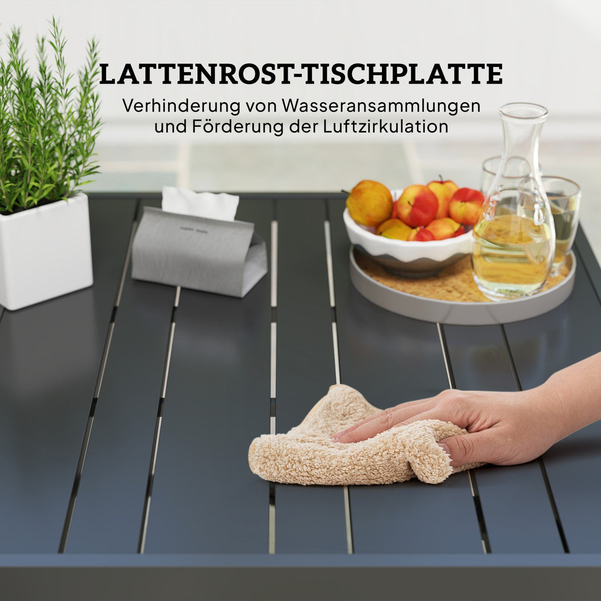 Garden table 152x90 cm, weatherproof balcony table made of steel, side table with umbrella hole, slatted design outdoor dining table, camping table, rectangular patio table for garden balcony black |