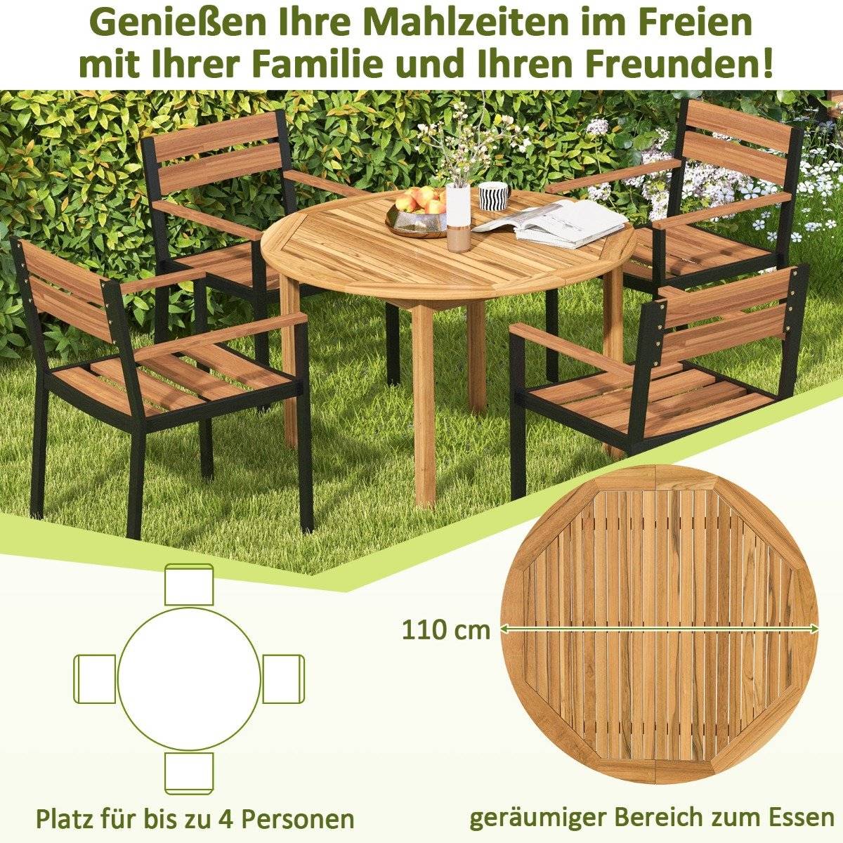 Garden table acacia wood dining table round for 4 people bistro table wooden table for yard 110 x 110 x 75 cm natural