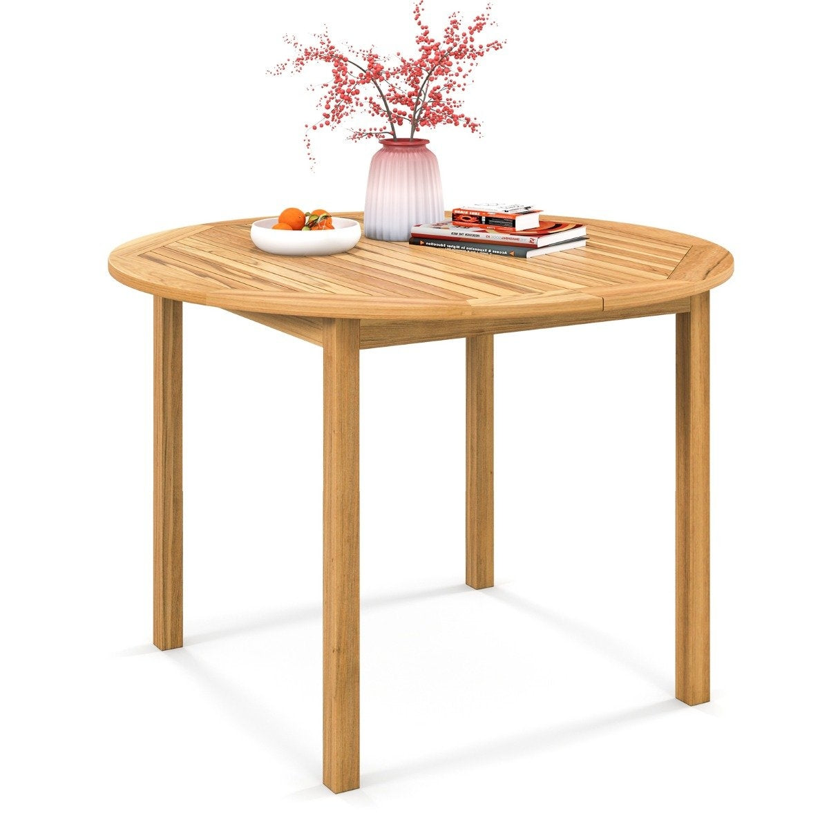 Garden table acacia wood dining table round for 4 people bistro table wooden table for yard 110 x 110 x 75 cm natural