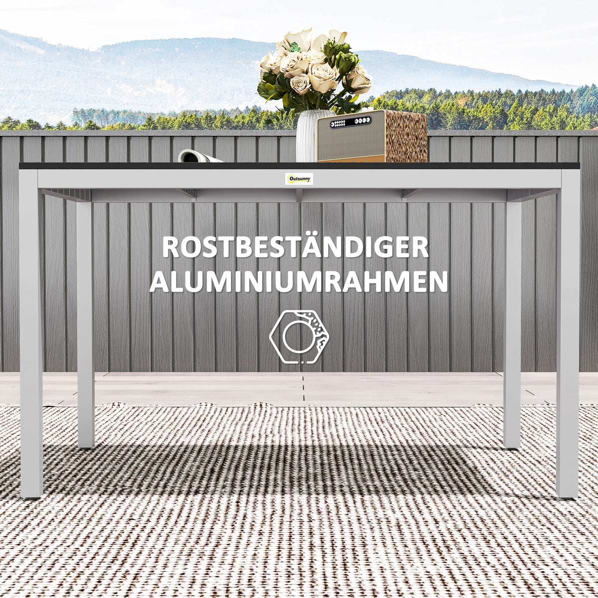 Garden table aluminum 120x70 cm weatherproof balcony table with wood look, non-slip buffet table camping table for 4-6 people patio table outdoor dining table for garden, balcony black |