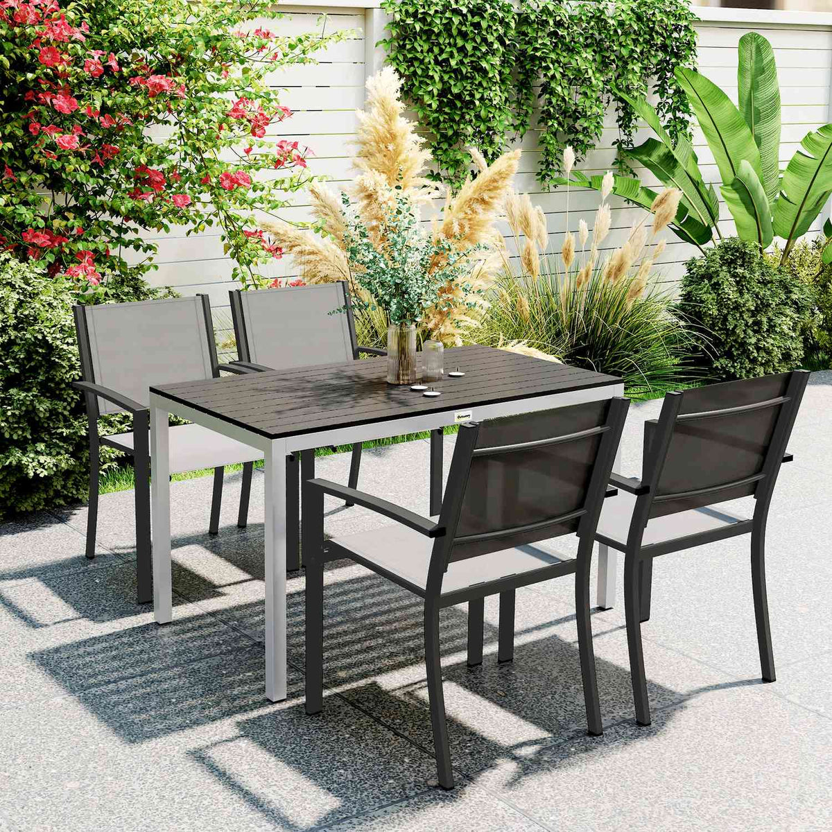 Garden table aluminum 120x70 cm weatherproof balcony table with wood look, non-slip buffet table camping table for 4-6 people patio table outdoor dining table for garden, balcony black |