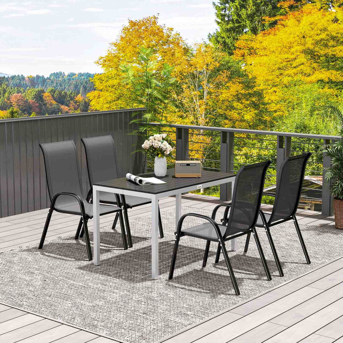 Garden table aluminum 120x70 cm weatherproof balcony table with wood look, non-slip buffet table camping table for 4-6 people patio table outdoor dining table for garden, balcony black |