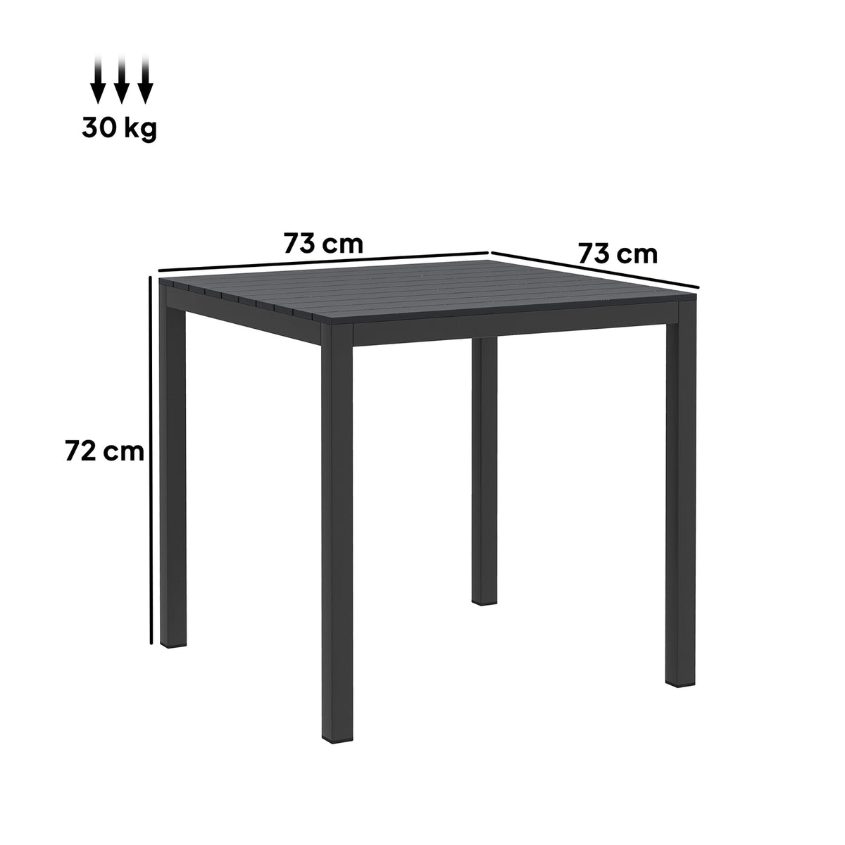 Garden table aluminum 73x73 cm weatherproof buffet table with wood look, camping table for 4 people, non-slip balcony table, outdoor dining table for garden, terrace, balcony, black