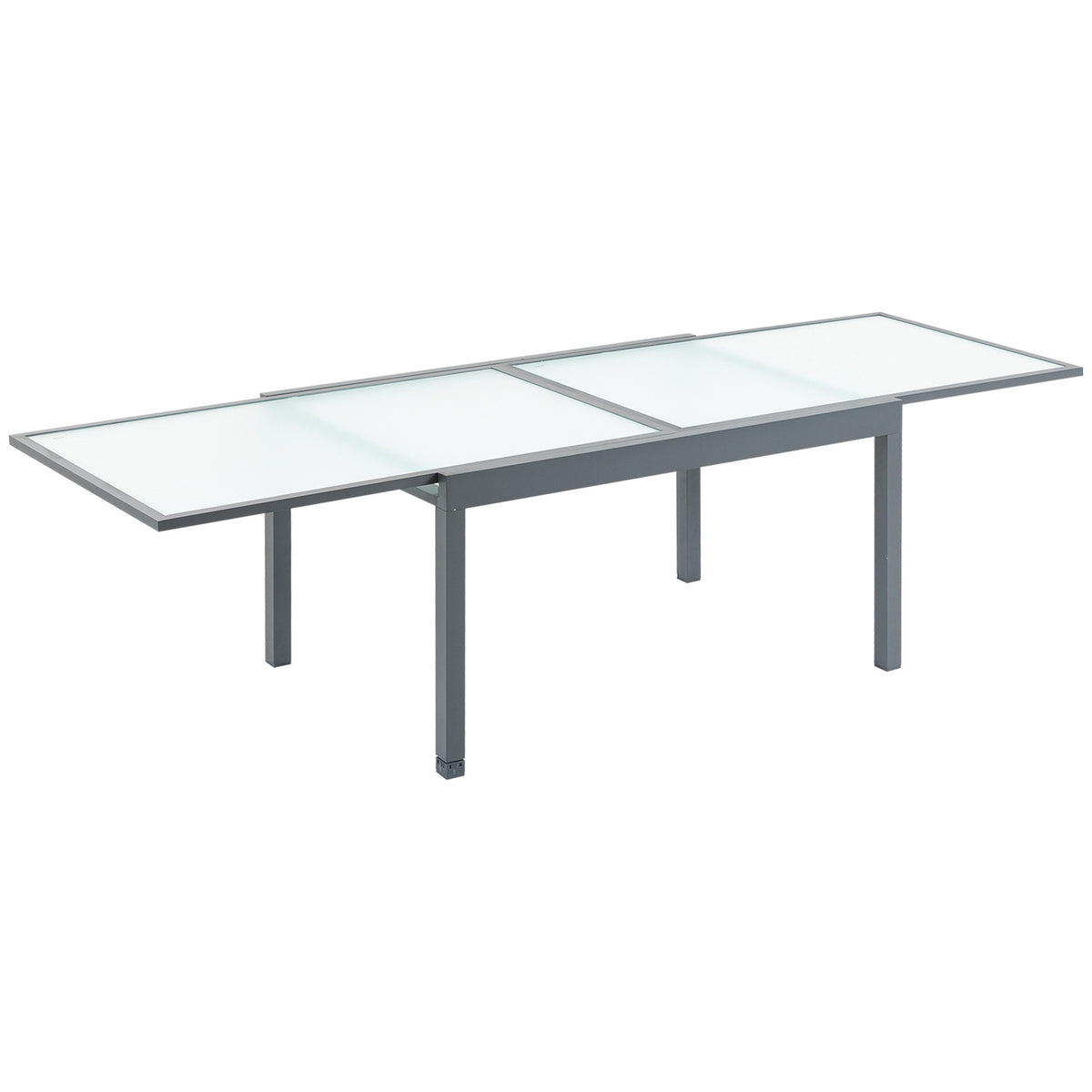Garden table dining table with tempered glass top 160-210 cm extendable, aluminum, rectangular, gray-white for balcony & garden furniture
