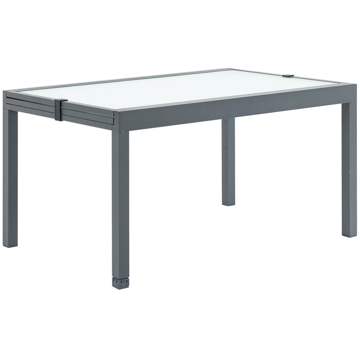 Garden table dining table with tempered glass top 160-210 cm extendable, aluminum, rectangular, gray-white for balcony & garden furniture
