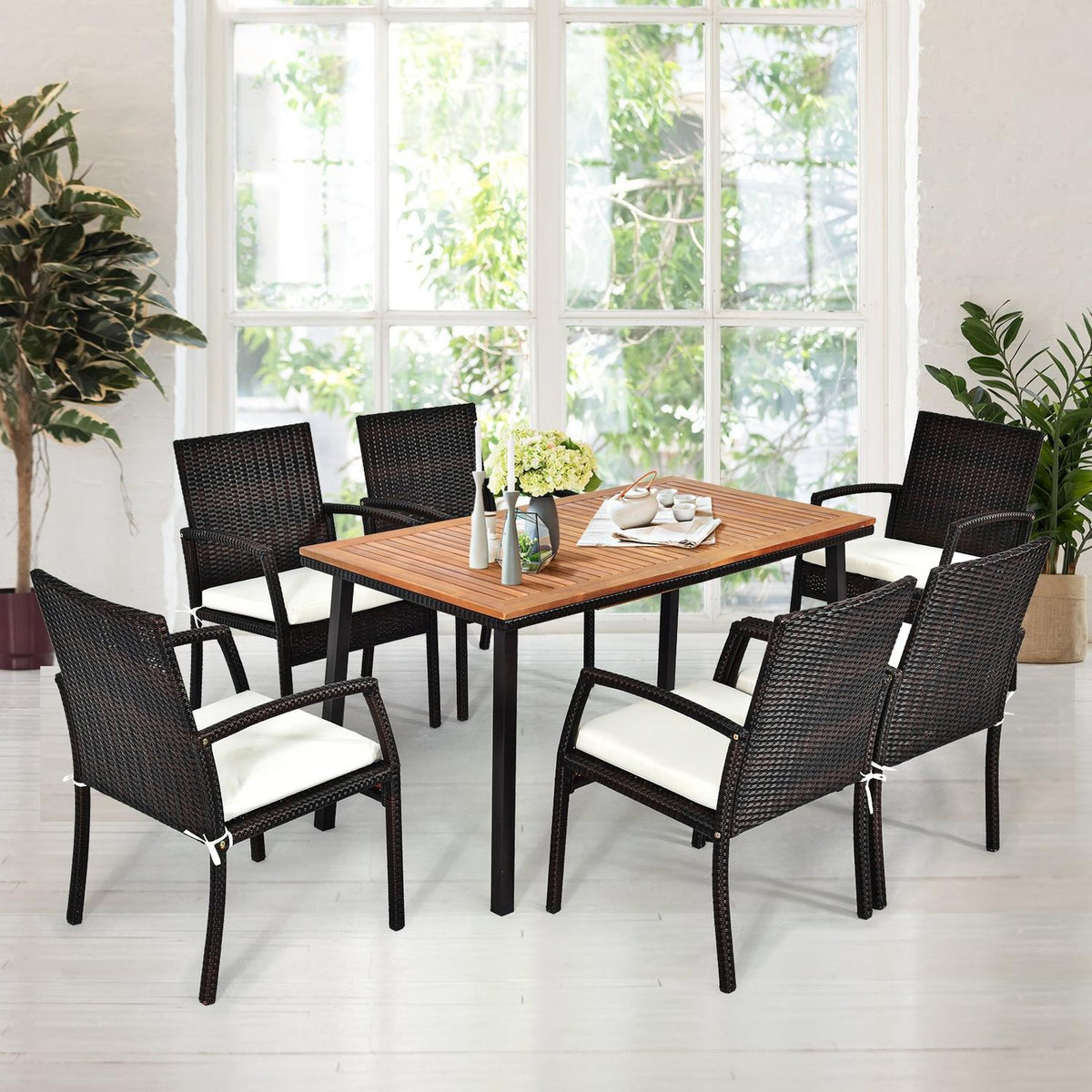 Garden table dining table with umbrella hole wooden table patio table acacia wood 140 x 75 x 76 cm natural