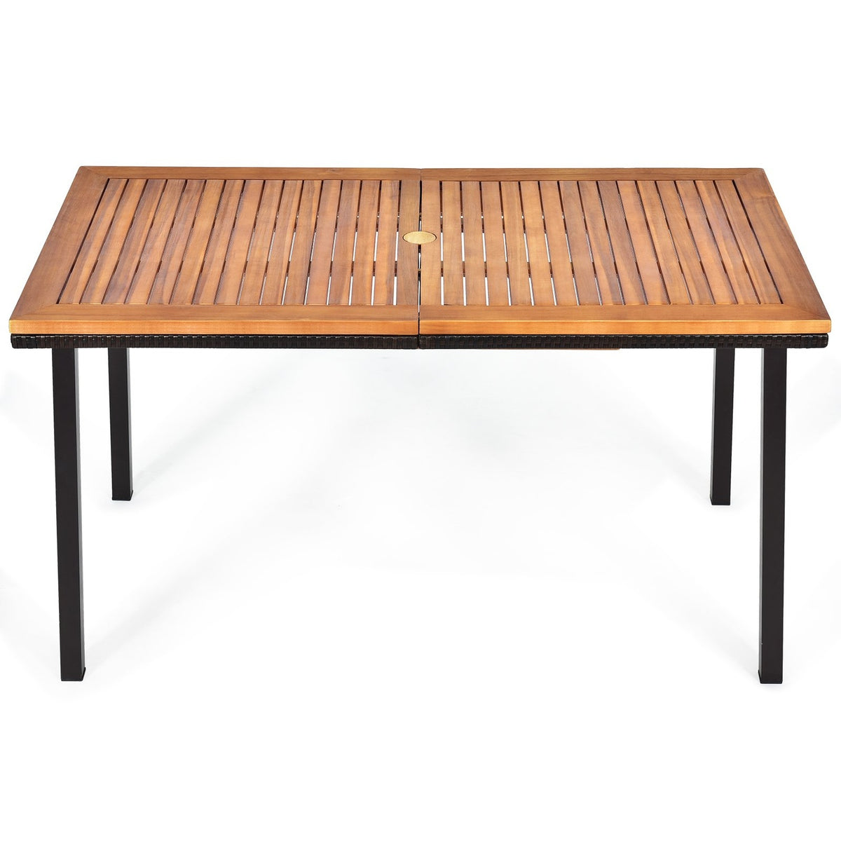 Garden table dining table with umbrella hole wooden table patio table acacia wood 140 x 75 x 76 cm natural