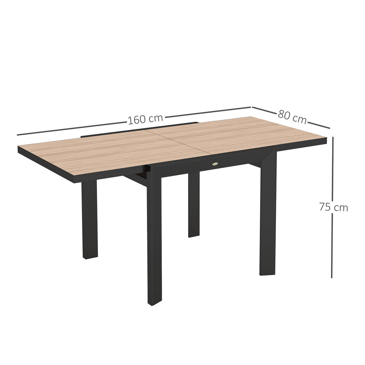 Garden table extendable aluminum 80/160x80 cm weatherproof balcony table non-slip buffet table camping table for 6 people patio table outdoor dining table for garden, terrace balcony natural wood