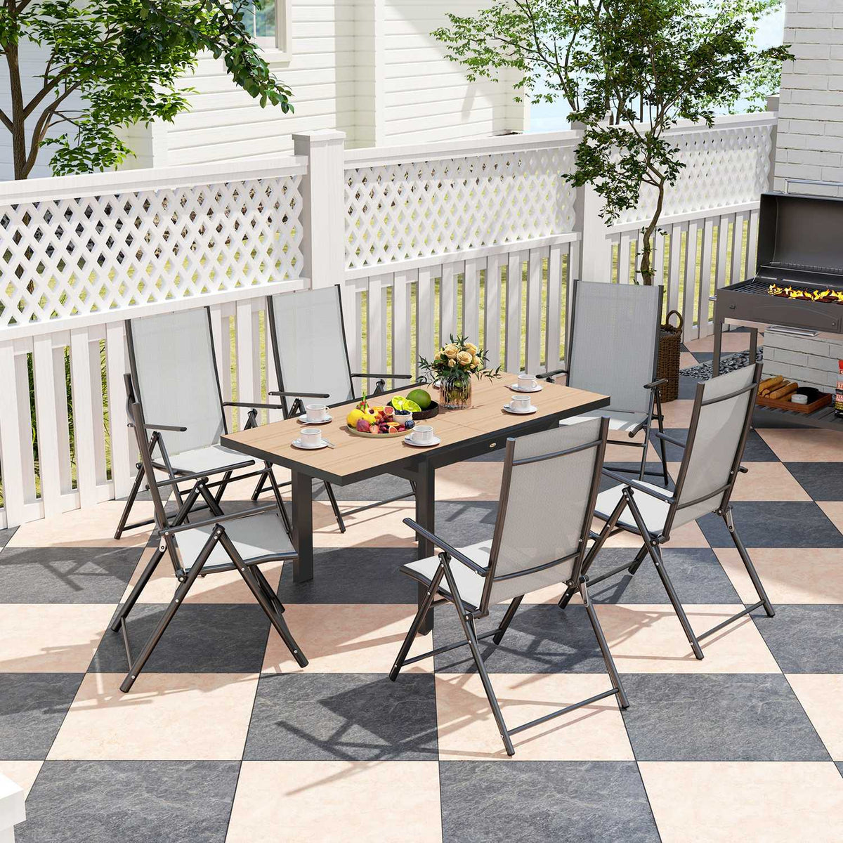 Garden table extendable aluminum 80/160x80 cm weatherproof balcony table non-slip buffet table camping table for 6 people patio table outdoor dining table for garden, terrace balcony natural wood