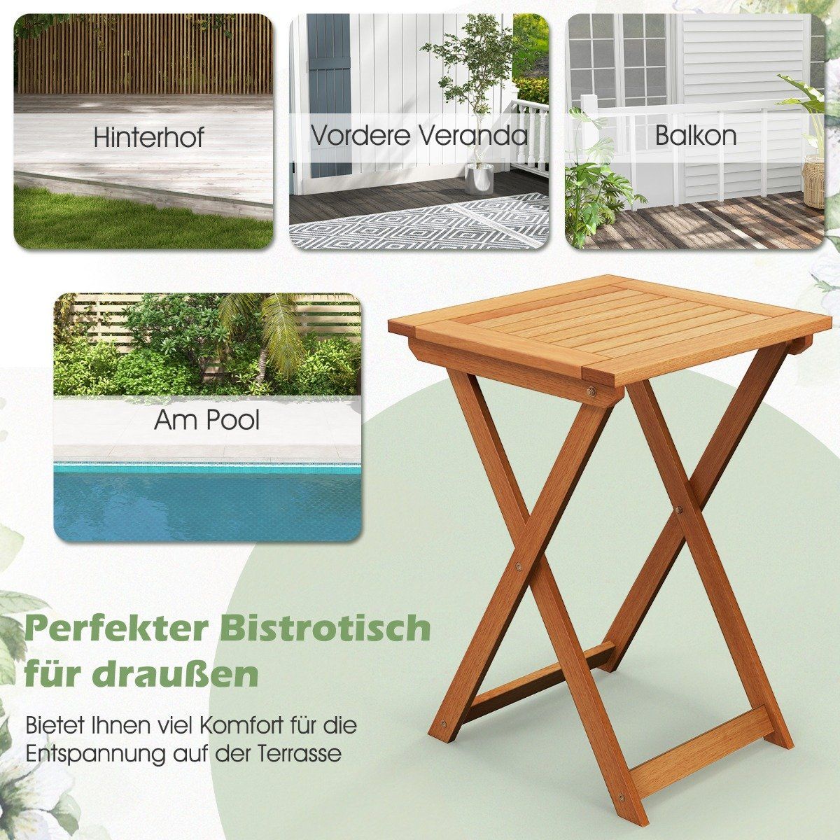 Garden table foldable weatherproof bistro table made of hardwood folding table square wooden table 50 x 50 x 73.5 cm natural