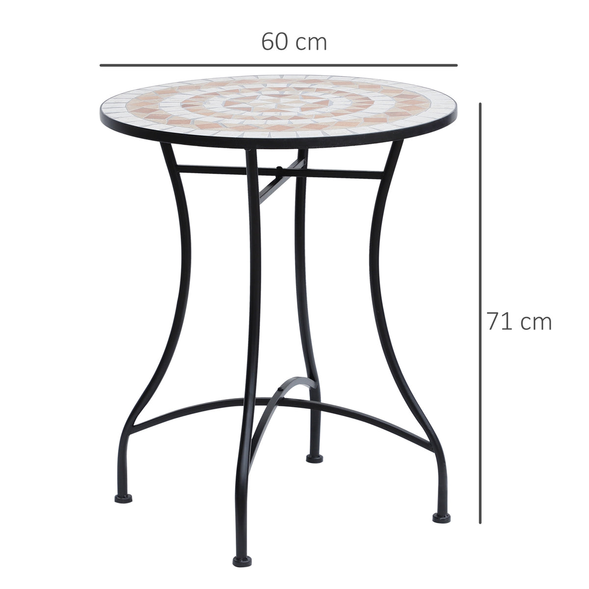 Garden table mosaic table balcony table side table serving table round steel + ceramic orange + white Ø60 x H71 cm