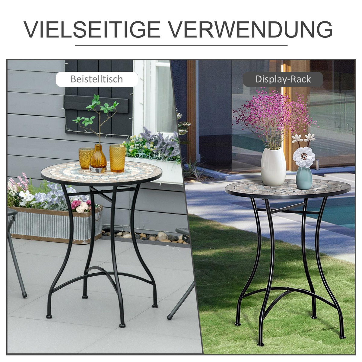 Garden table mosaic table balcony table side table serving table round steel + ceramic orange + white Ø60 x H71 cm