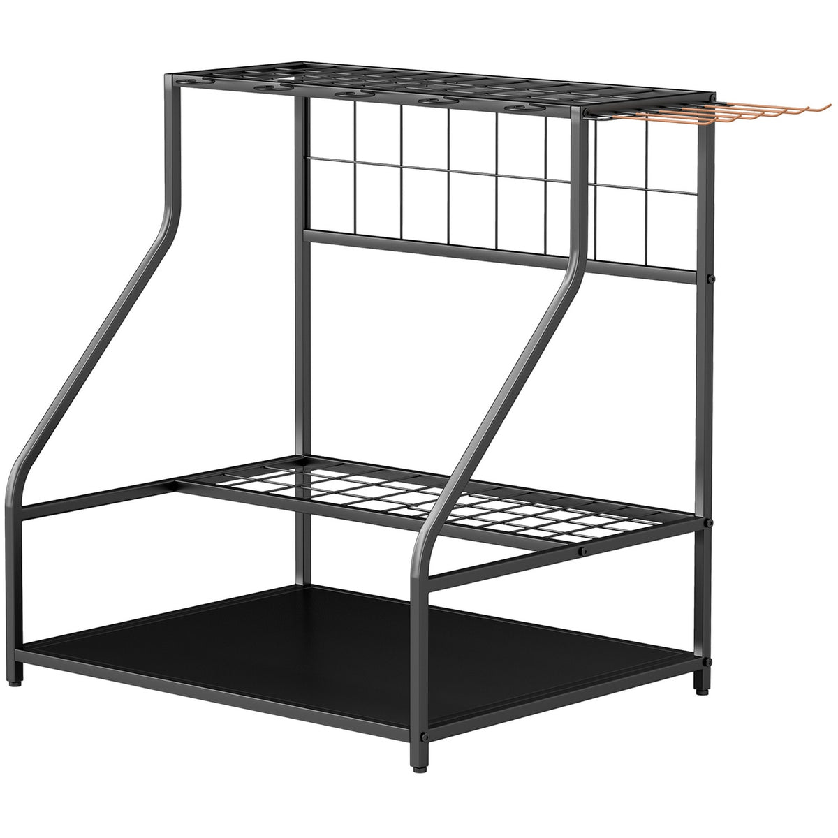 Garden tool organizer 3-tier garden tools stand with hooks garden tool stand up to 20 tools tool holder multi-purpose broom holder for garage, shed, outdoor 84x53x73cm orange