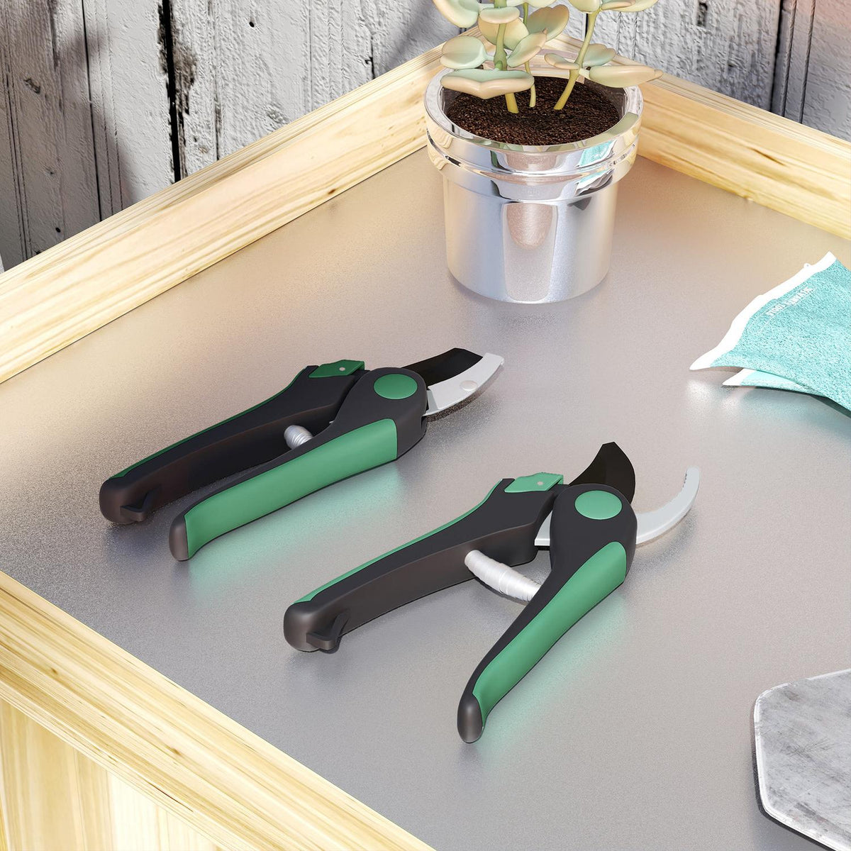 Garden tool set 2 pieces garden tools made of metal garden tools with garden shears green + black