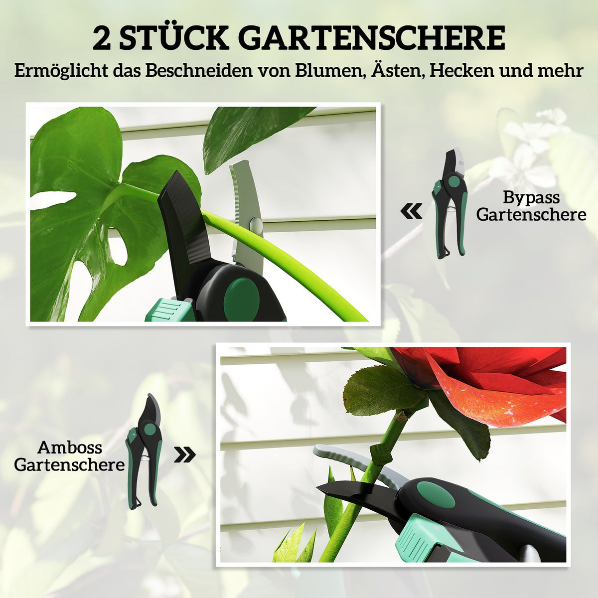 Garden tool set 2 pieces garden tools made of metal garden tools with garden shears green + black