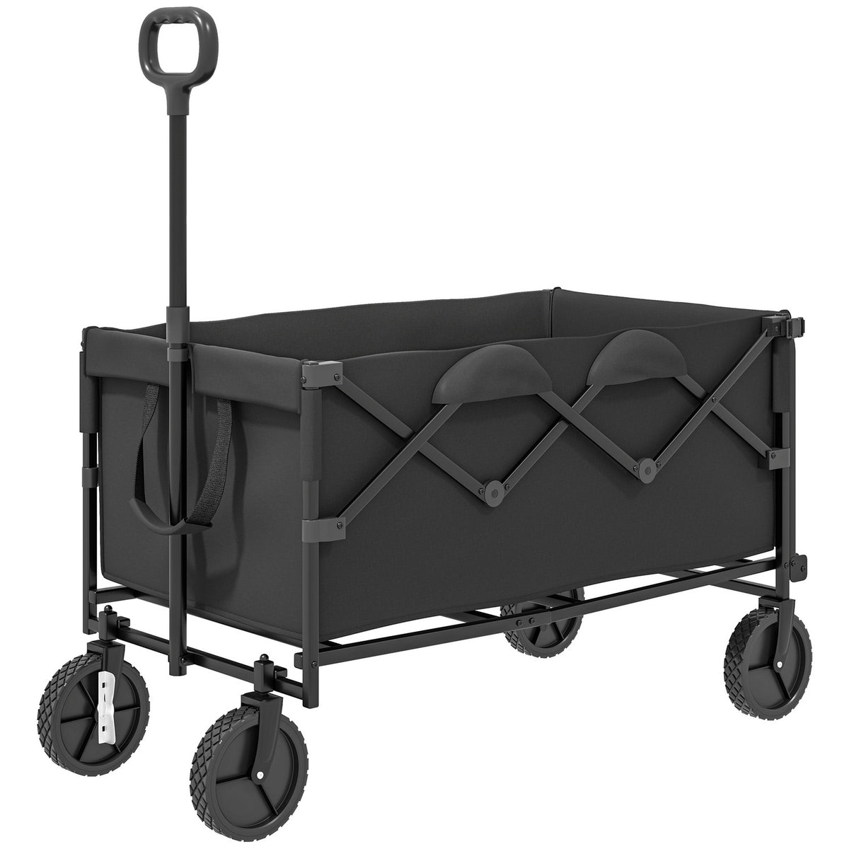 Garden trolley, 100 kg load capacity, foldable, extended transport trolley with removable tarpaulin, handle wheels, handcart, hand trolley, garden trolley, 160 liters, equipment trolley for home, garden, black